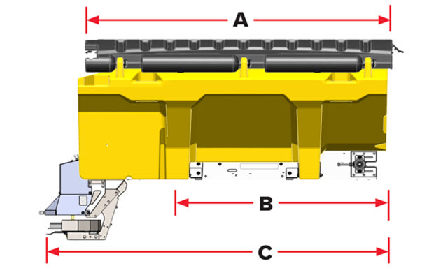dimensions diagram for poly hoppers - side view