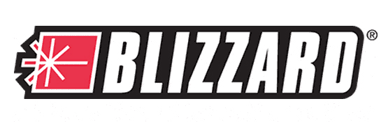 The image shows the BLIZZARD logo with bold black letters next to a red square featuring a white snowflake design.